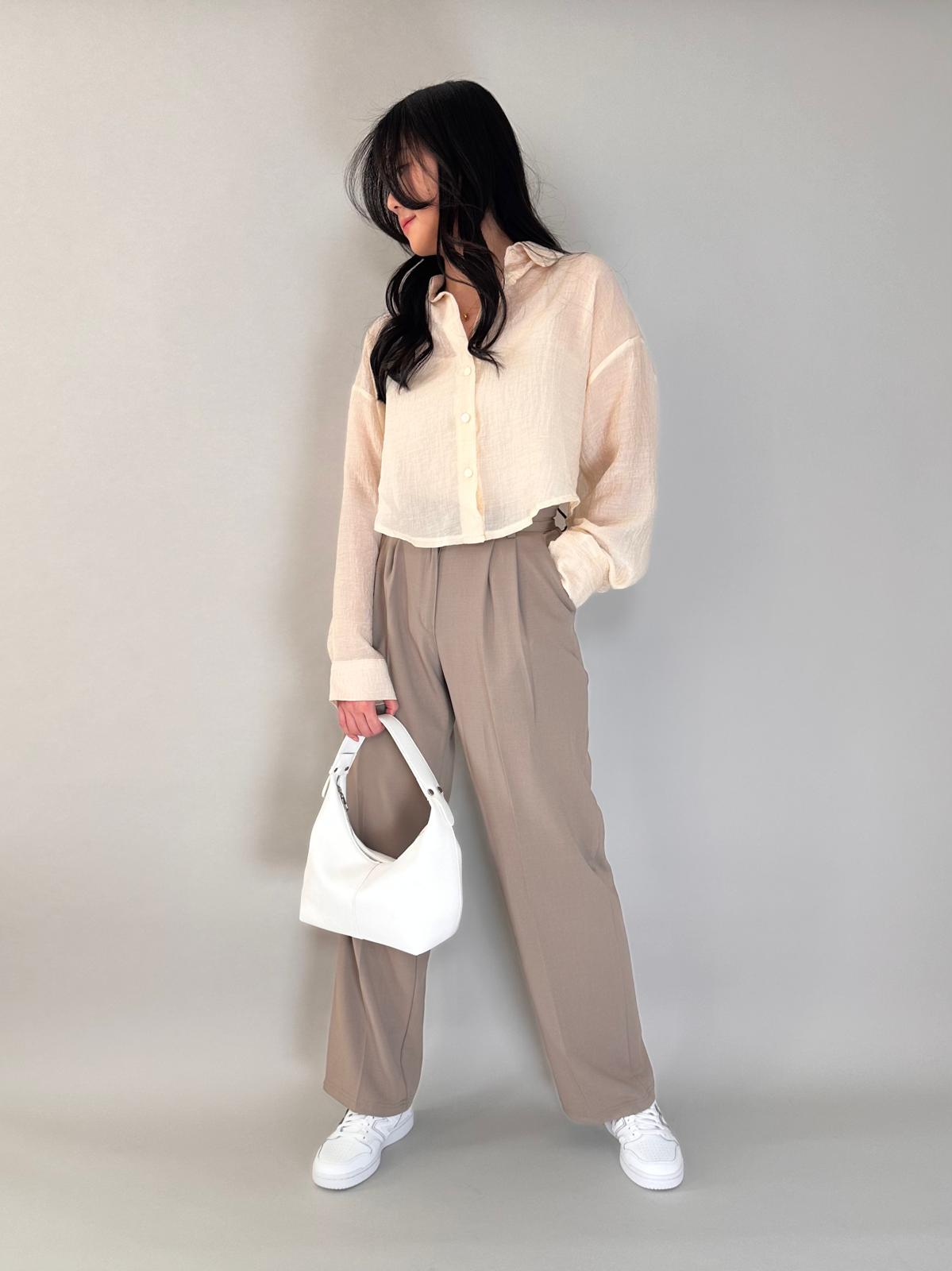 Kort oversized skjorta Beige